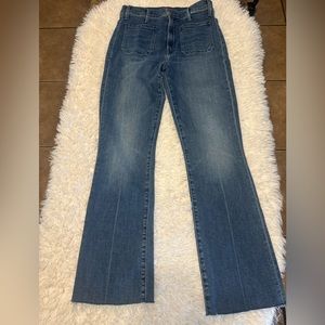 The Hustler Patch Pocket High Waist Ankle Flare Jeans